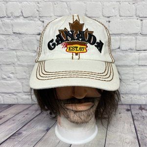 Canada EST. 67 Baseball Hat Cap Strap Back White Brown Maple Leaf Embroidered